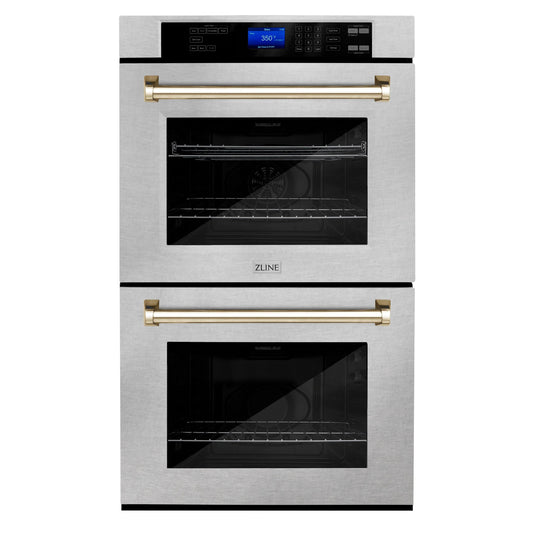 ZLINE Autograph Edition 30" Electric Oven - DuraSnow with Polished Gold Accents