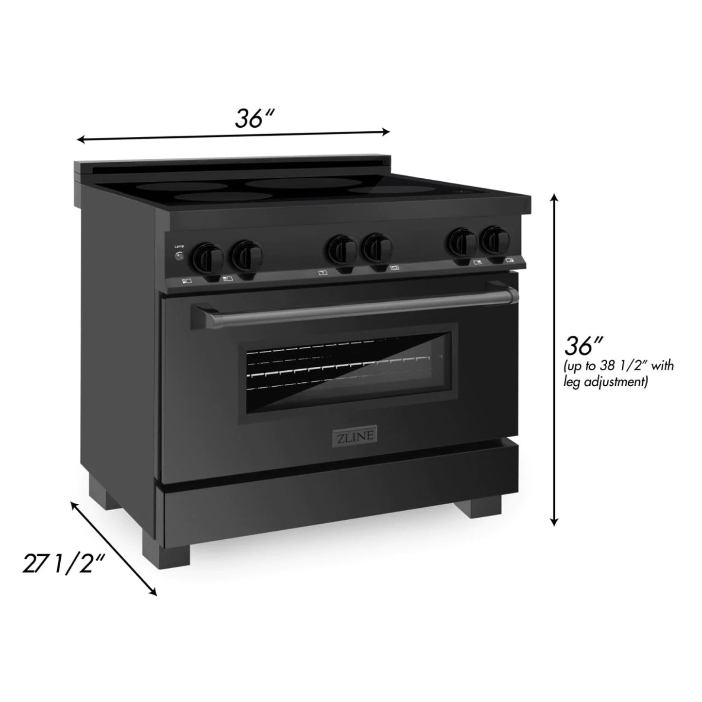 ZLINE 36" Electric Oven and 4-Element Induction Range - Sleek Black Stainless Steel