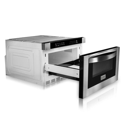 ZLINE 36" Stainless Steel Kitchen Package with Dual Fuel Range, Range Hood, Microwave Drawer, and Tall Tub Dishwasher