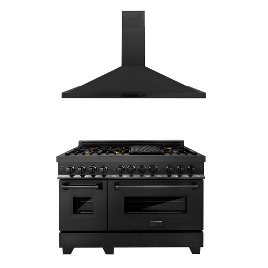 ZLINE 2-Appliance 48" Kitchen Package with Black Stainless Steel Dual Fuel Range and Convertible Vent Range Hood