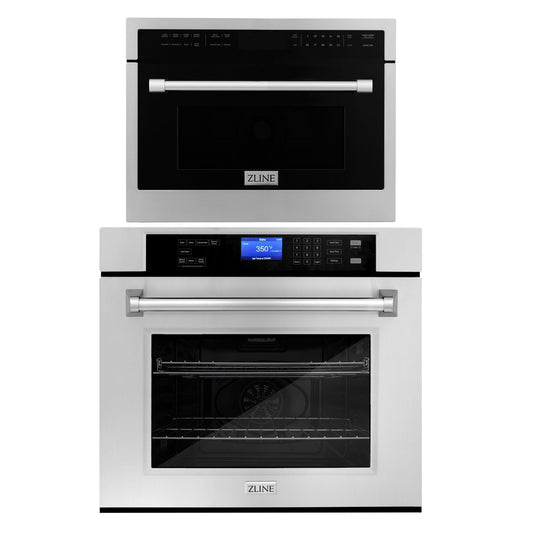ZLINE 2-Appliance Kitchen Package with Stainless Steel 24" Built-in Convection Microwave Oven and 30" Single Wall Oven with Self Clean