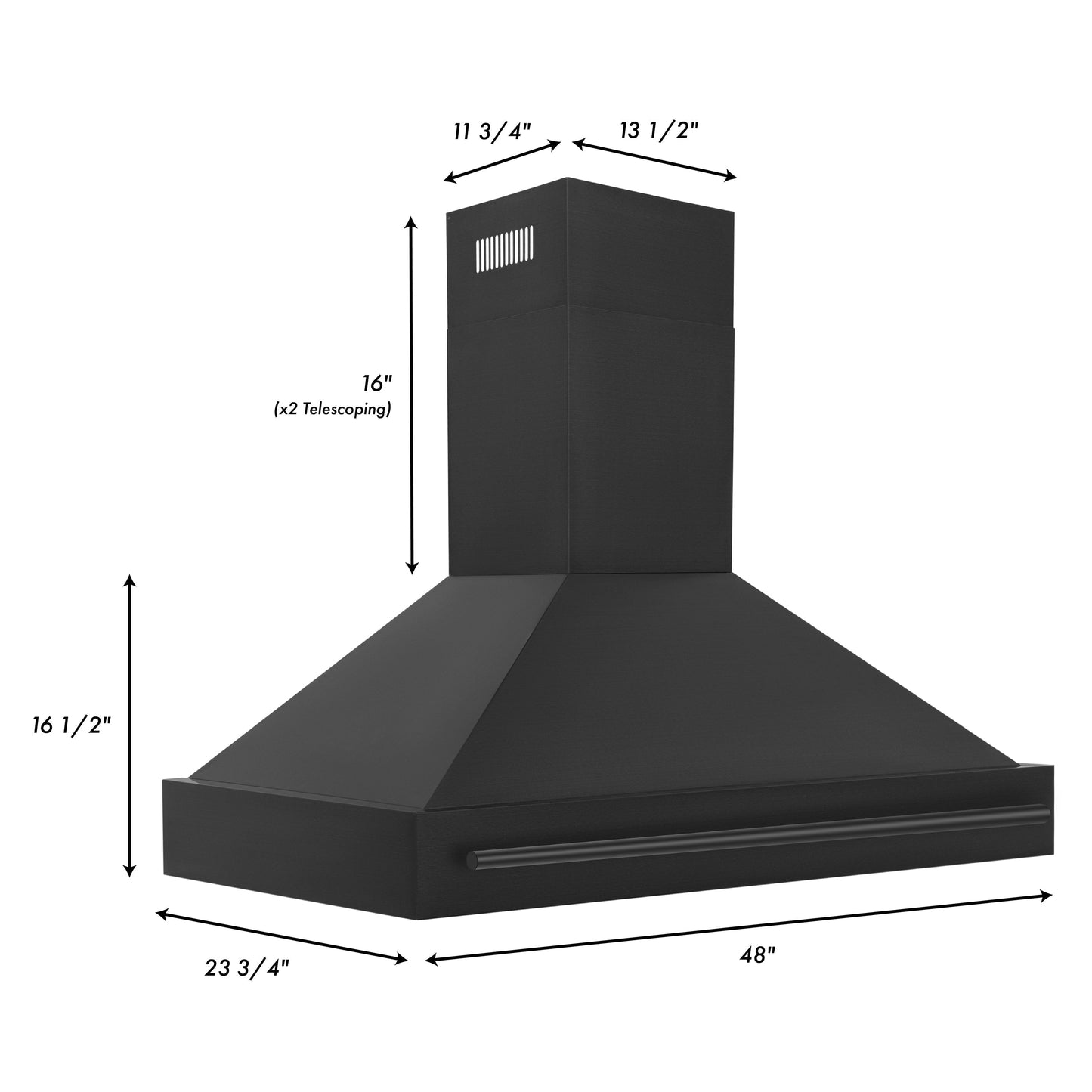 ZLINE Black Stainless Steel Range Hood - Black Handle, Various Size Options
