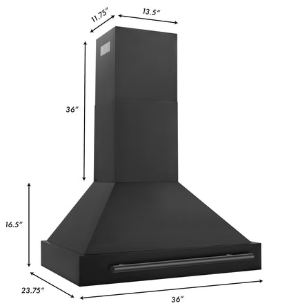ZLINE Black Stainless Steel Range Hood - Black Handle, Various Size Options