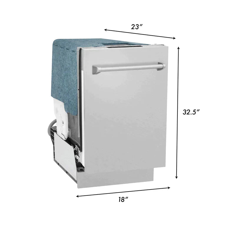 ZLINE 18" Compact Top Control Dishwasher - Fingerprint Resistant DuraSnow® Finished Stainless Steel Panel, Traditional Handle