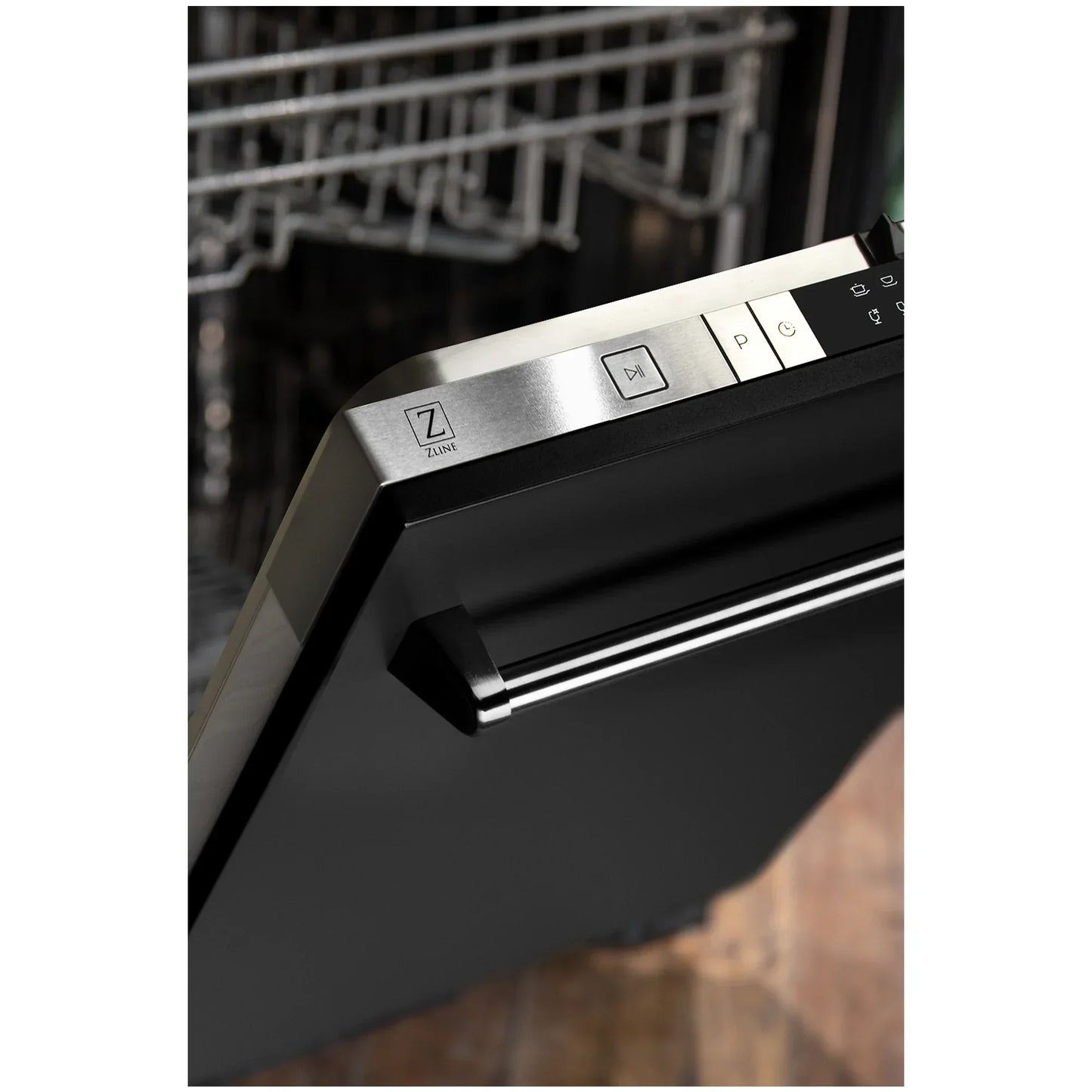ZLINE 24" Compact Top Control Dishwasher - Matte Black Panel, Traditional Handle