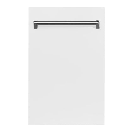 ZLINE 18" Compact Top Control Dishwasher - Matte White Panel, Traditional Handle