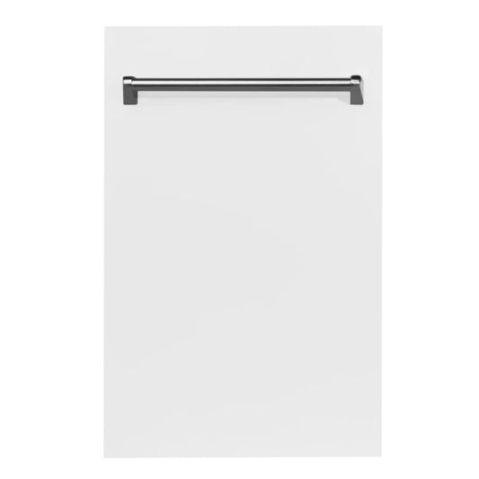 ZLINE 18" Compact Top Control Dishwasher - Matte White Panel, Traditional Handle
