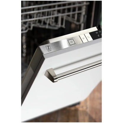 ZLINE 24" Compact Top Control Dishwasher - Matte White Panel, Traditional Handle