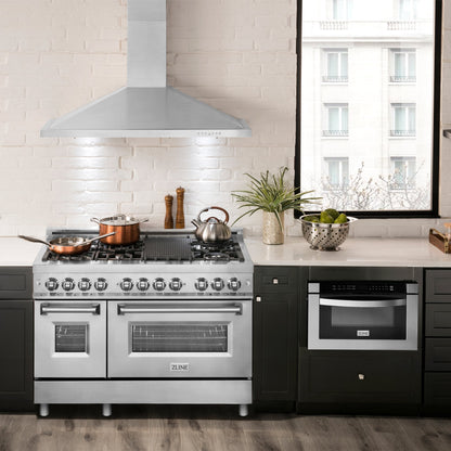 ZLINE 2-Appliance Kitchen Package with 48" Stainless Steel Dual Fuel Range and Convertible Vent Range Hood