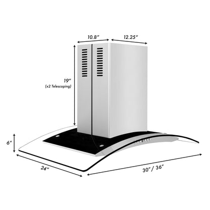 ZLINE Convertible Vent Island Mount Range Hood - Glass & Stainless Steel