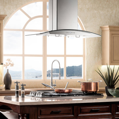 ZLINE Convertible Vent Island Mount Range Hood - Glass & Stainless Steel