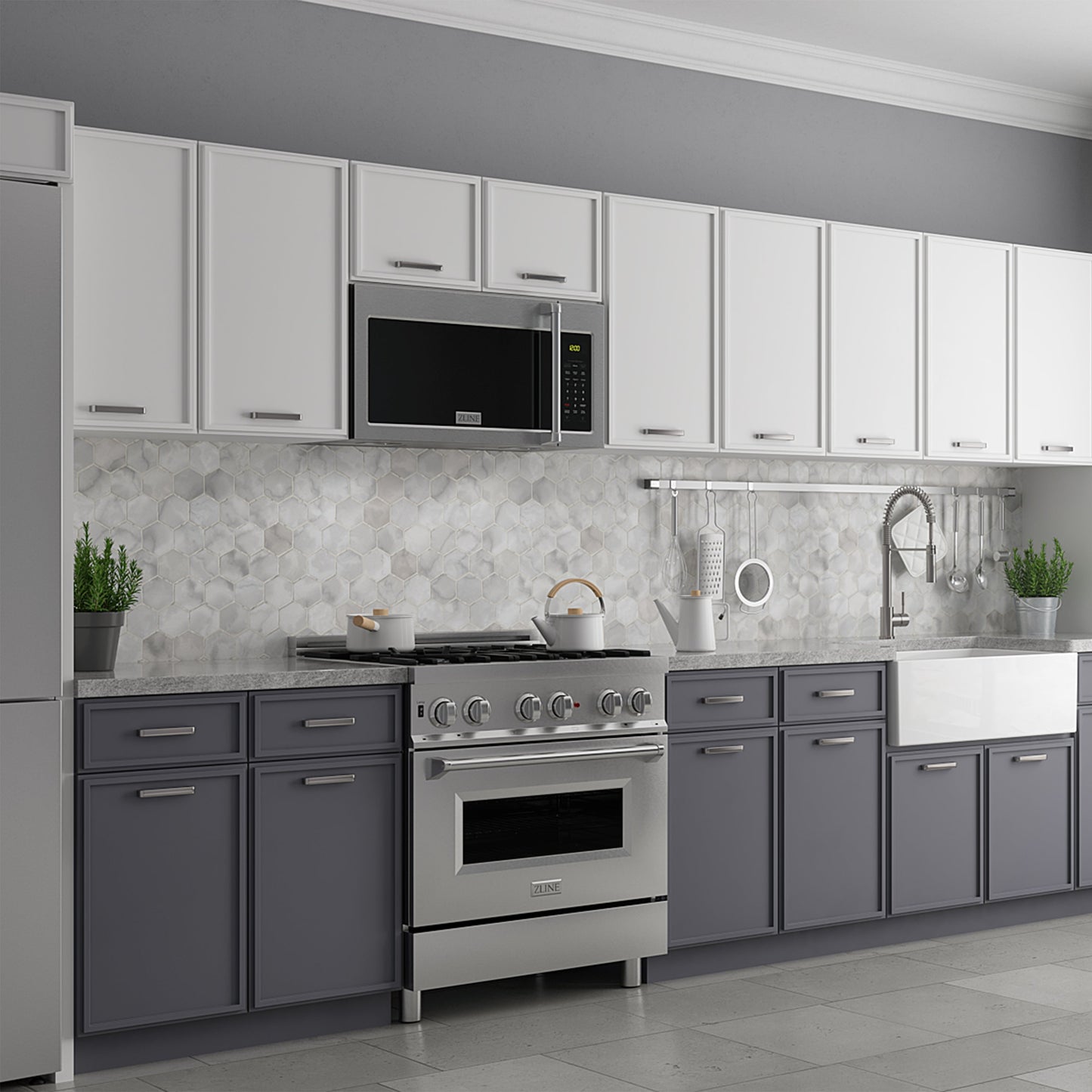 ZLINE 2-Appliance Kitchen Package with 30" Stainless Steel Dual Fuel Range and Over the Range Microwave with Traditional Handle