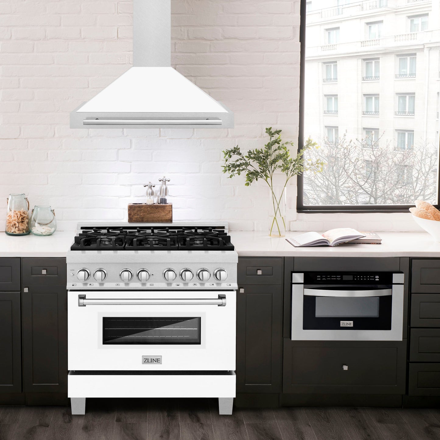 ZLINE 36" DuraSnow Stainless Steel Range Hood - Stainless Steel Handle with Colored Shell Options