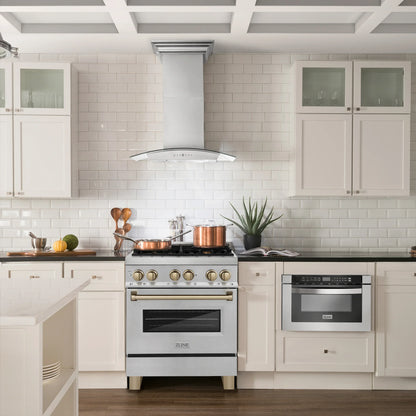 ZLINE Autograph Edition 30" Gas Stove and Electric Oven - DuraSnow Steel with Bronze Accents