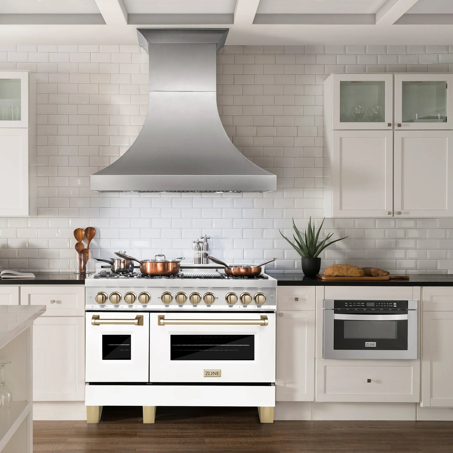 ZLINE Autograph Edition 48" Dual Fuel Range - DuraSnow Steel, White Matte Door with Gold Accents