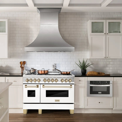 ZLINE Autograph Edition 48" Dual Fuel Range - DuraSnow Steel, White Matte Door with Gold Accents