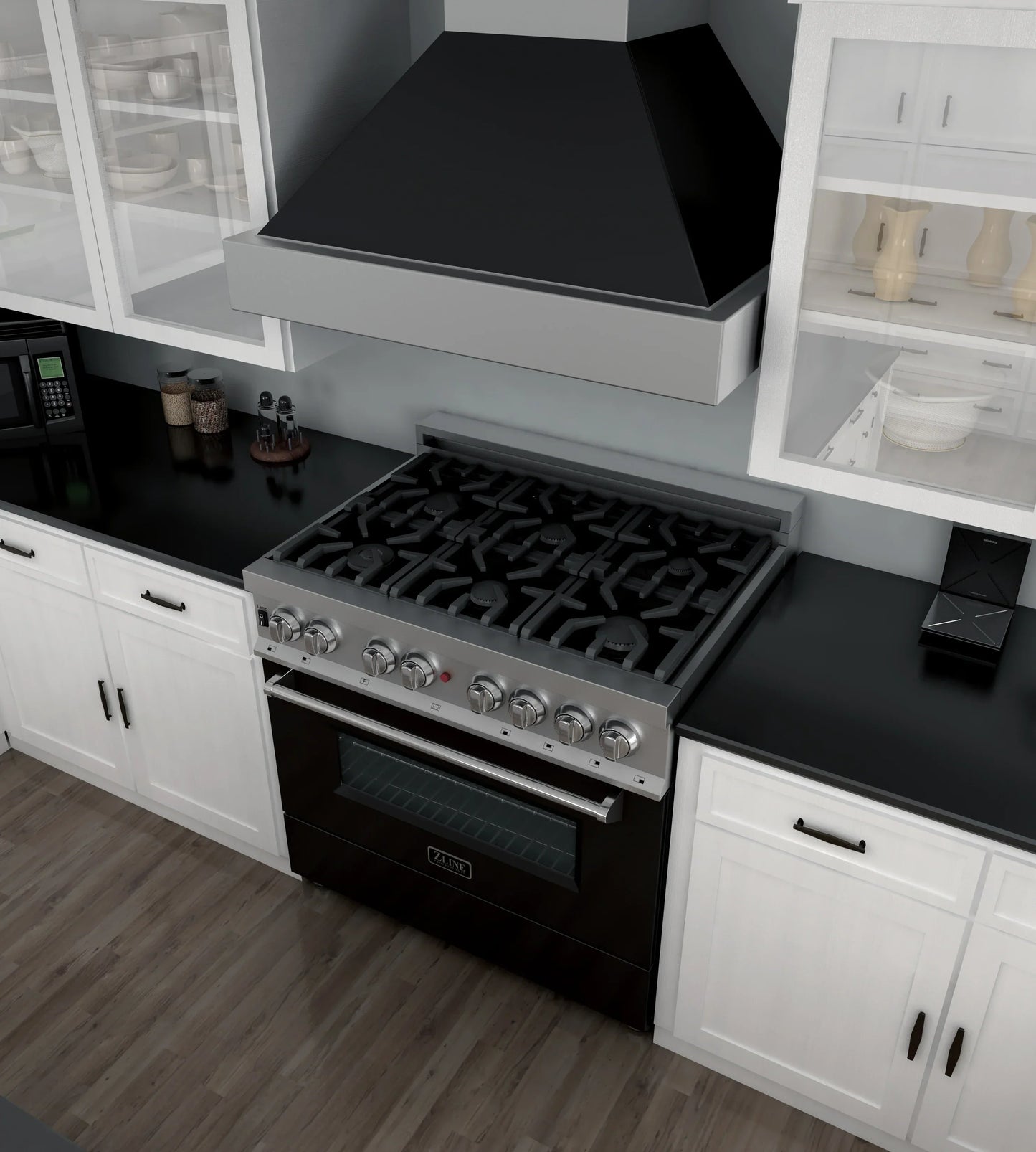 ZLINE 36" Professional Dual Fuel Range - Fingerprint Resistant with Matte Black Door