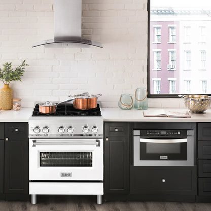 ZLINE 30" Dual Fuel Range - Stainless Steel with White Matte Door, Gas Stove, and Electric Oven