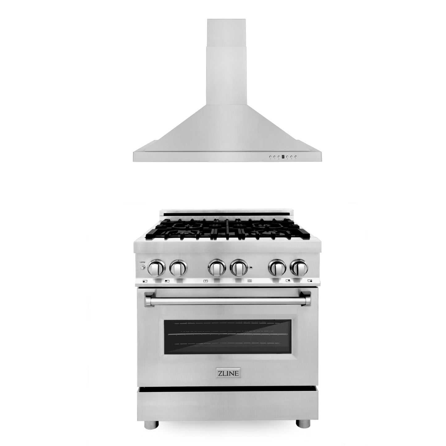 ZLINE 2-Appliance 30" Kitchen Package with Stainless Steel Dual Fuel Range and Convertible Vent Range Hood