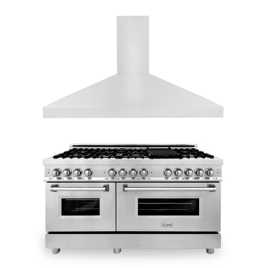 ZLINE 2-Appliance Kitchen Package with 60" Stainless Steel Dual Fuel Range and Convertible Vent Range Hood