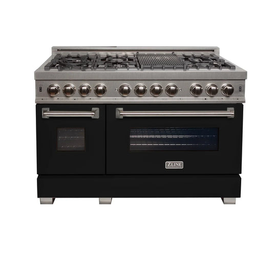 ZLINE 48" 7 Gas Burner/Electric Oven Range - Fingerprint Resistant Stainless Steel with Matte Black Door