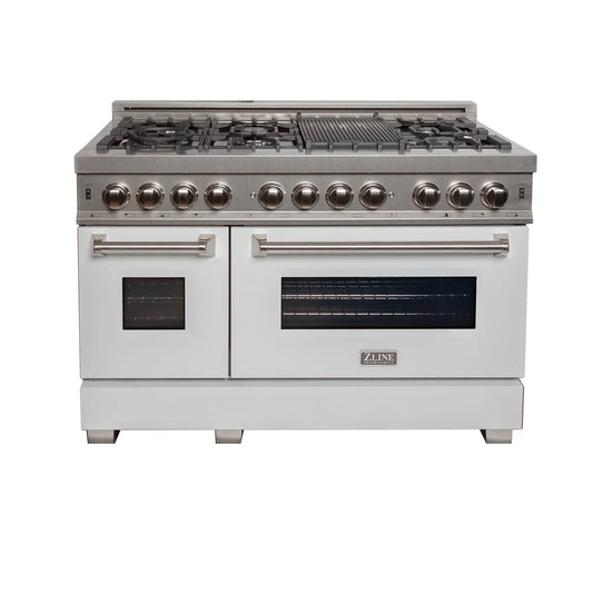 ZLINE 48" Dual Fuel Range - Gas Stove and Electric Oven, Fingerprint Resistant with Matte White Door