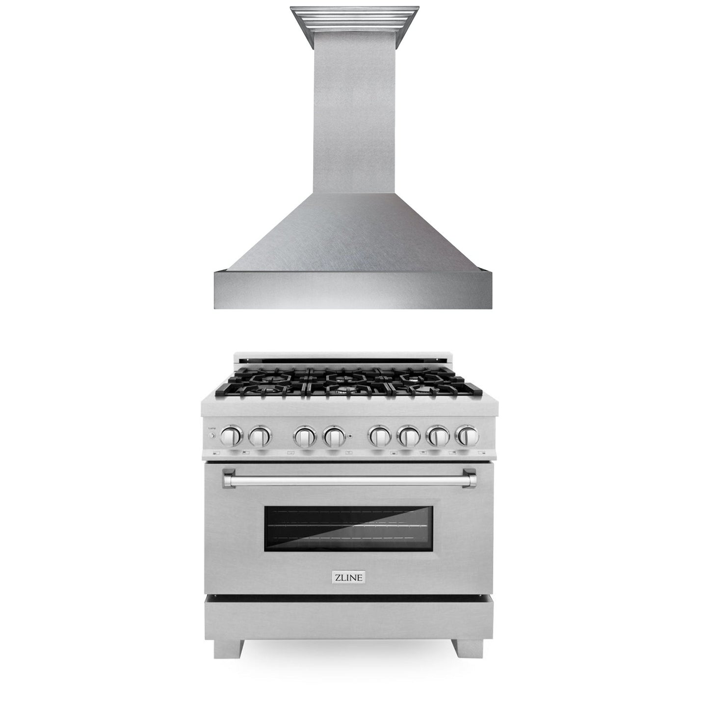 ZLINE 2-Appliance 36" Kitchen Package with DuraSnow Stainless Steel Dual Fuel Range and Convertible Vent Range Hood