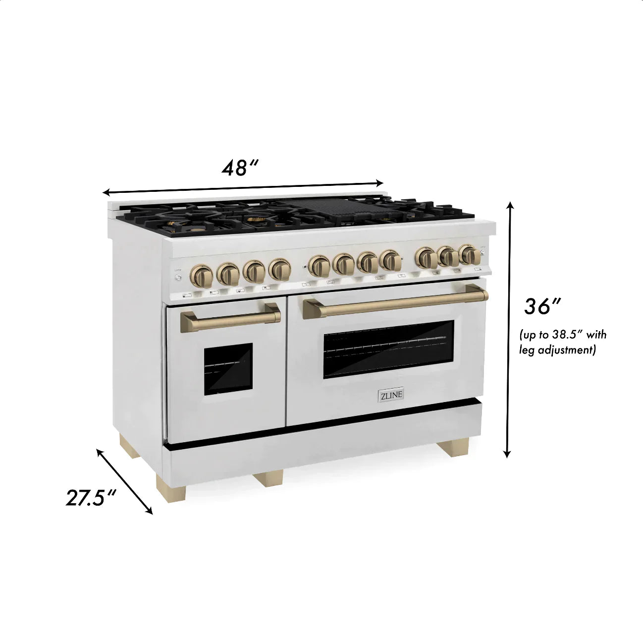 ZLINE Autograph Edition 48" Dual Fuel Range - DuraSnow Steel with Bronze Accents