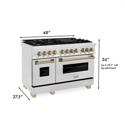 ZLINE Autograph Edition 48" Dual Fuel Range - DuraSnow Steel with Bronze Accents