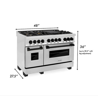 ZLINE Autograph Edition 48" Dual Fuel Range - Stainless Steel with Matte Black Accents