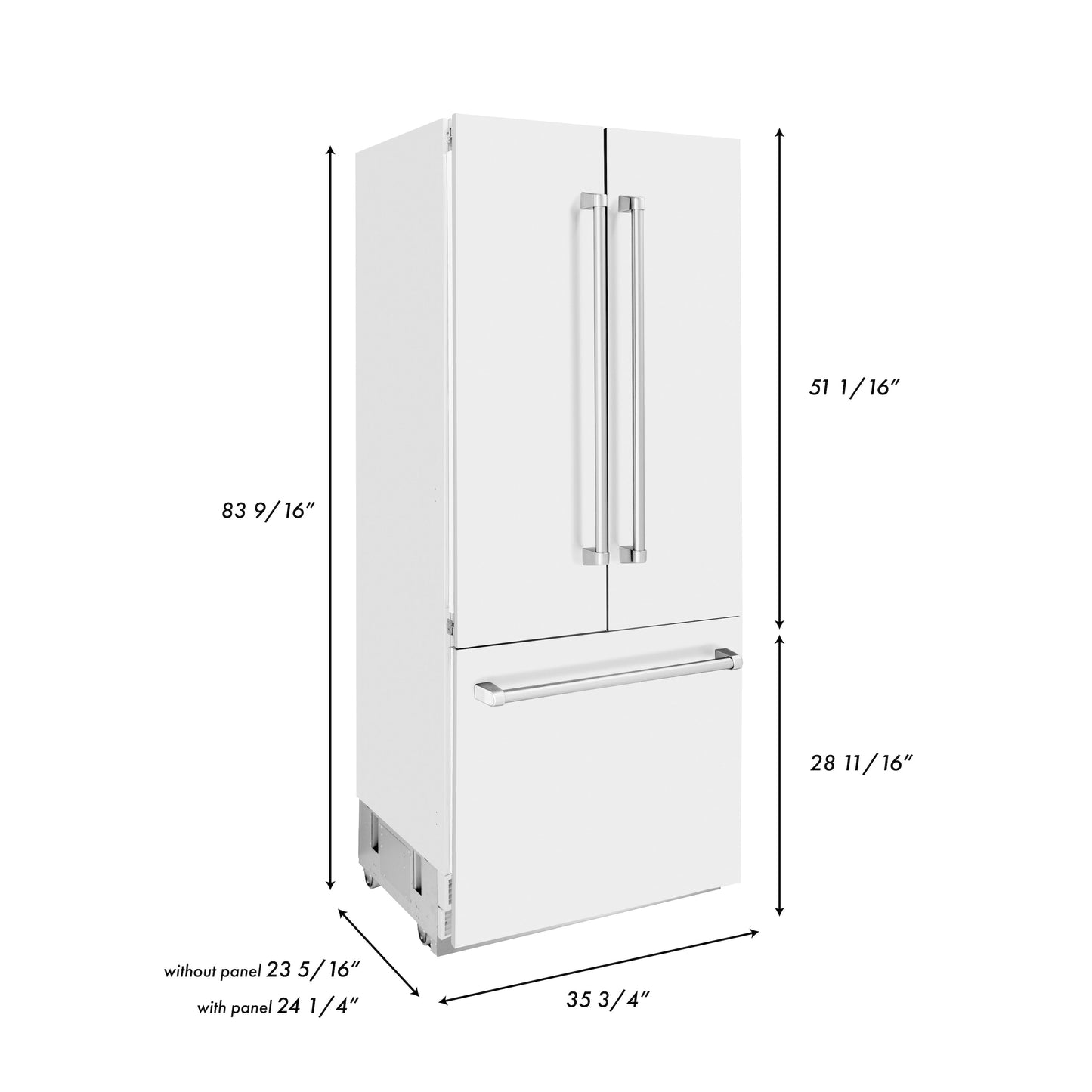 ZLINE 36" Built-In 2-Door Bottom Freezer Refrigerator with Internal Water and Ice Dispenser - Matte White