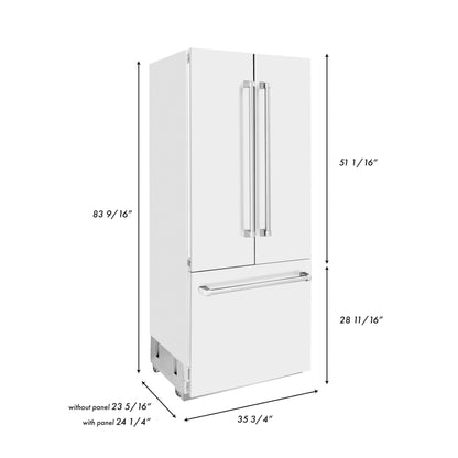 ZLINE 36" Built-In 2-Door Bottom Freezer Refrigerator with Internal Water and Ice Dispenser - Matte White