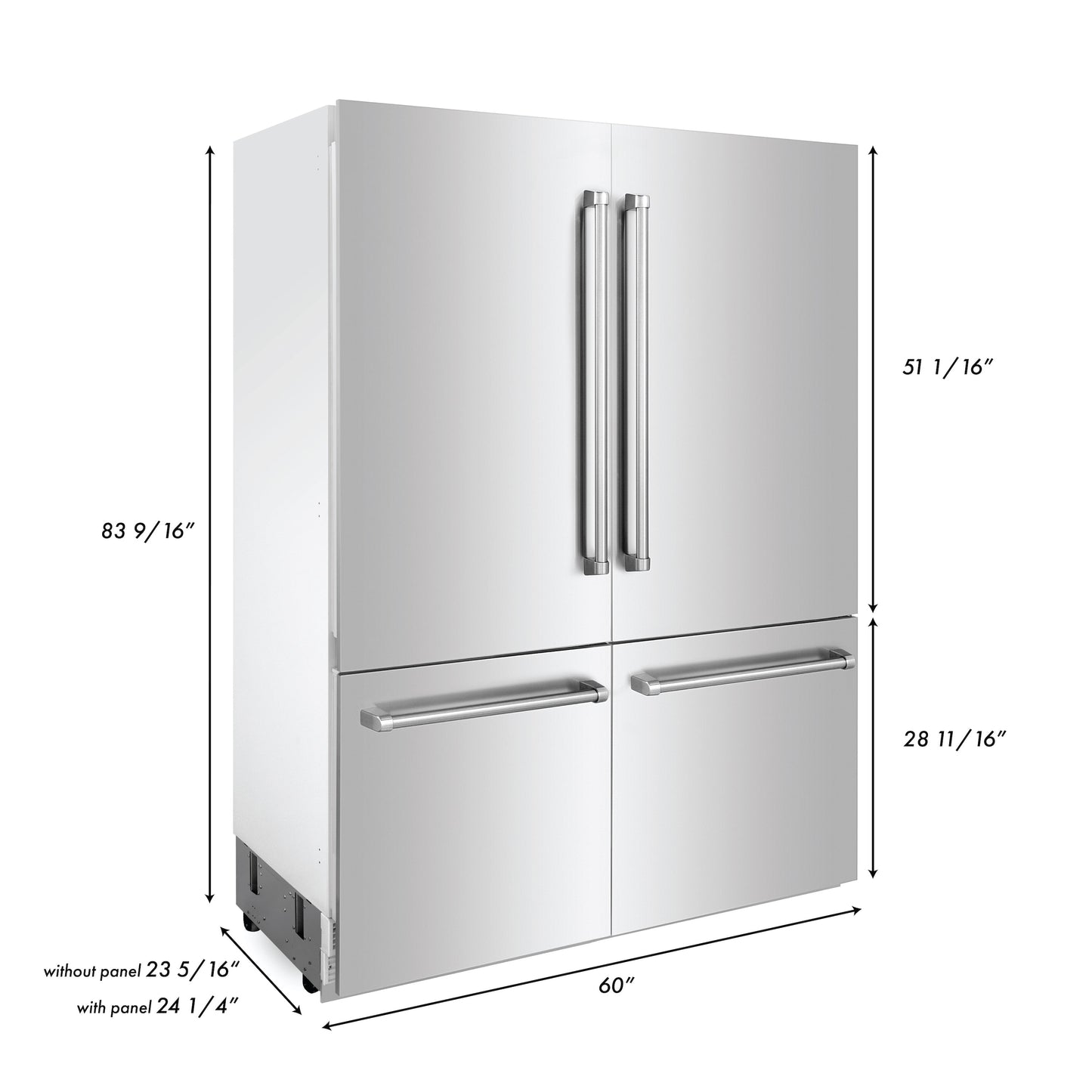 ZLINE 60" Built-In 4-Door French Door Refrigerator with Internal Water and Ice Dispenser - Stainless Steel