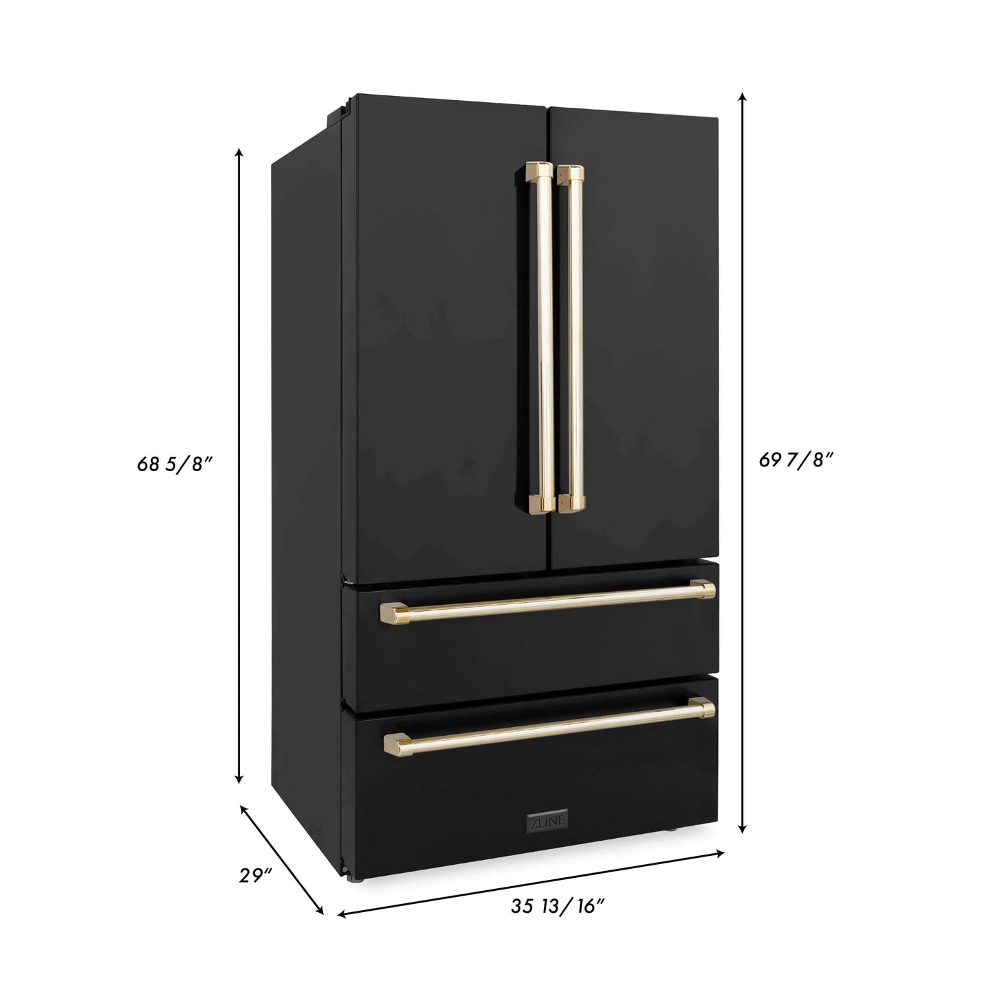 ZLINE 4-Appliance 36" Autograph Edition Kitchen Package with Black Stainless Steel Dual Fuel Range, Range Hood, Dishwasher, and Refrigeration with Polished Gold Accents