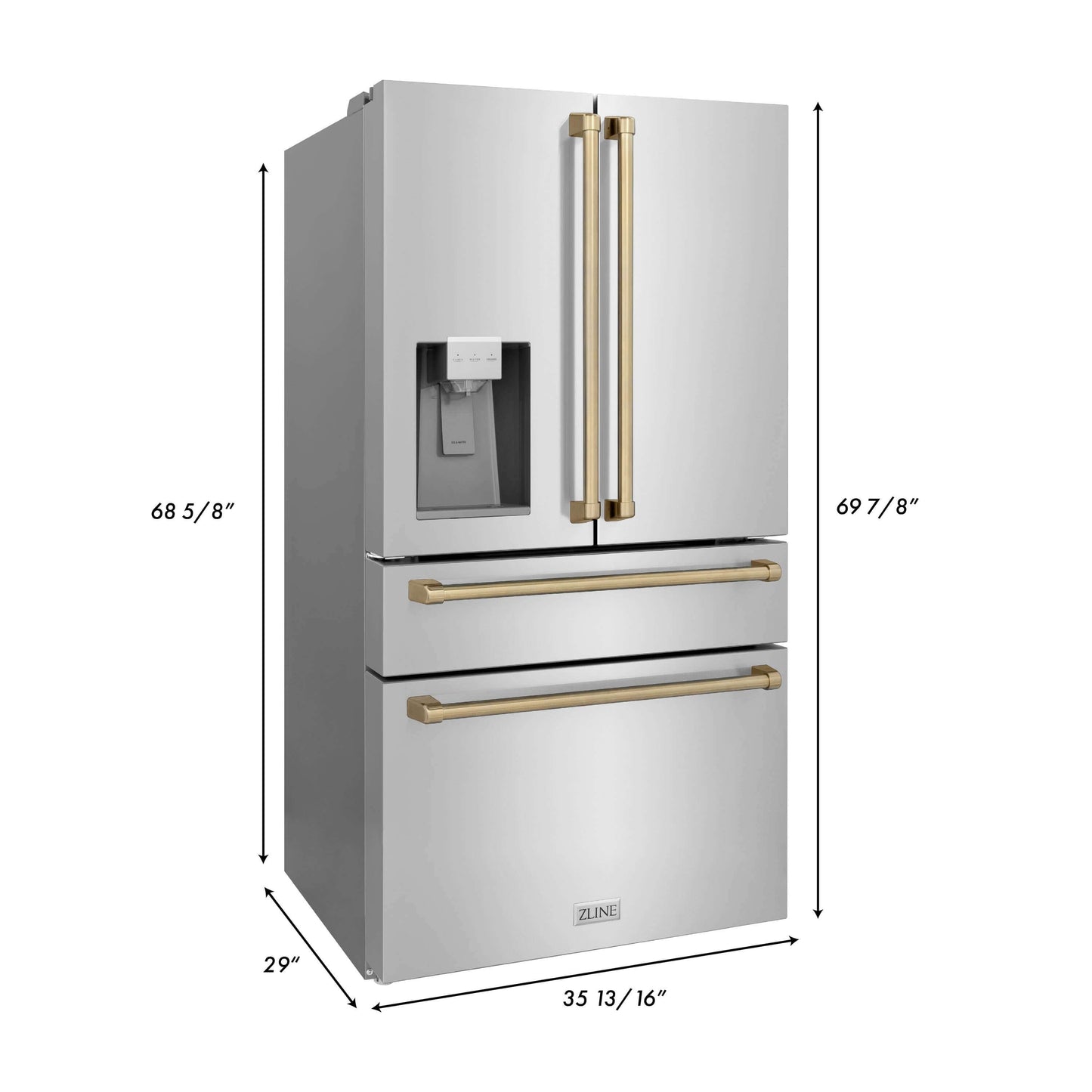 ZLINE 4-Appliance 30" Autograph Edition Kitchen Package with Stainless Steel Dual Fuel Range, Range Hood, Dishwasher, and Refrigeration Including External Water Dispenser with Champagne Bronze Accents