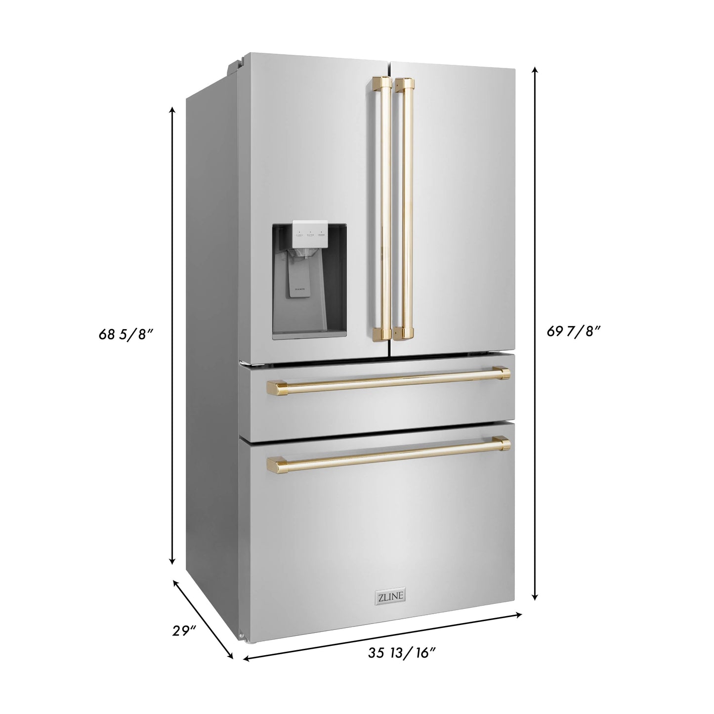 ZLINE 4-Appliance 36" Autograph Edition Kitchen Package with Stainless Steel Dual Fuel Range, Range Hood, Dishwasher, and Refrigeration Including External Water Dispenser with Polished Gold Accents