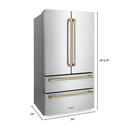 ZLINE 4-Appliance 30" Autograph Edition Kitchen Package with Stainless Steel Dual Fuel Range, Range Hood, Dishwasher, and Refrigeration with Champagne Bronze Accents