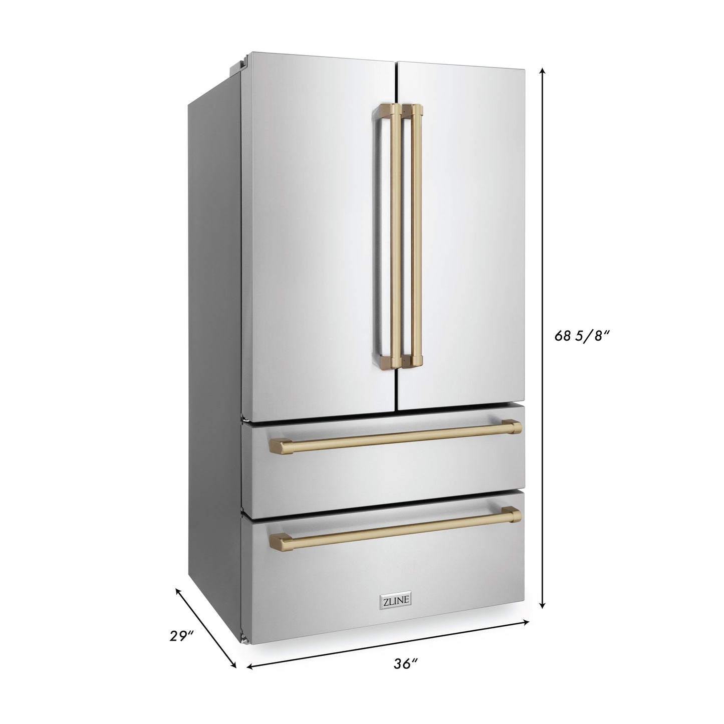ZLINE 4-Appliance 36" Autograph Edition Kitchen Package with Stainless Steel Dual Fuel Range, Range Hood, Dishwasher, and Refrigeration with Champagne Bronze Accents