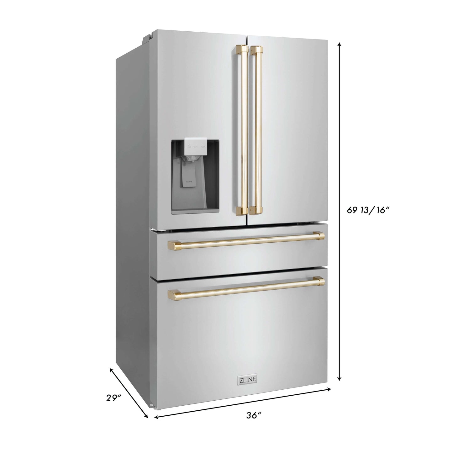 ZLINE 4-Appliance 30" Autograph Edition Kitchen Package with Stainless Steel Dual Fuel Range, Range Hood, Dishwasher, and Refrigeration Including External Water Dispenser with Polished Gold Accents