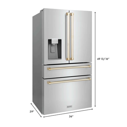 ZLINE 4-Appliance 30" Autograph Edition Kitchen Package with Stainless Steel Dual Fuel Range, Range Hood, Dishwasher, and Refrigeration Including External Water Dispenser with Polished Gold Accents