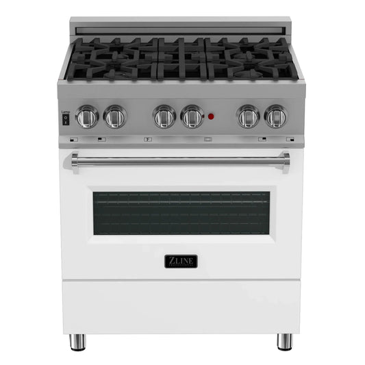 ZLINE 30" Dual Fuel Range with Gas Stove and Electric Oven - Fingerprint Resistant with Matte White Door