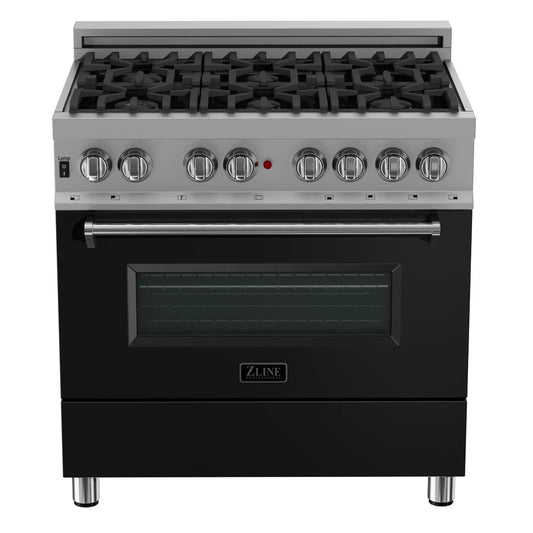 ZLINE 36" Professional Dual Fuel Range - Fingerprint Resistant with Matte Black Door