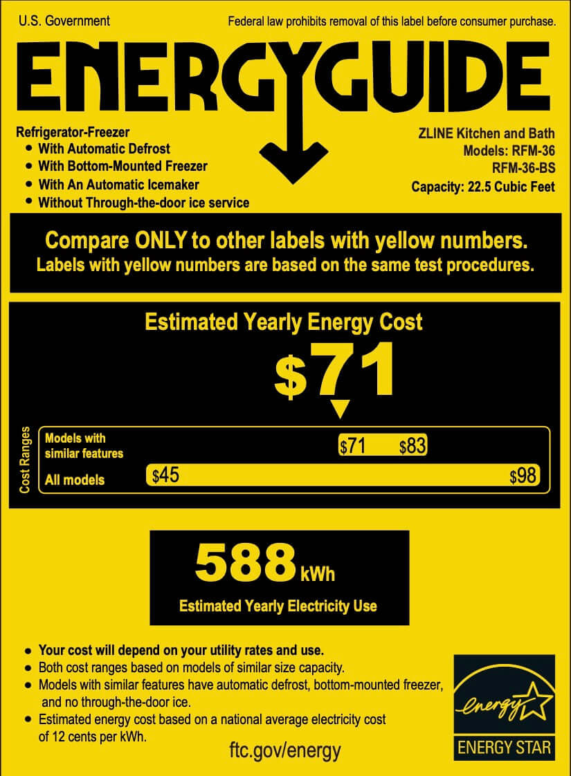 ZLINE 36" Freestanding French Door Refrigerator with Internal Ice Maker