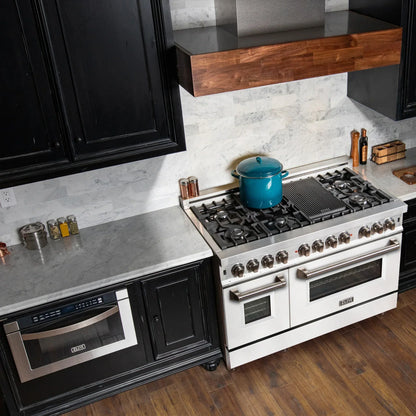 ZLINE 48" Dual Fuel Range - Stainless Steel with White Matte Door, Gas Stove, and Electric Oven
