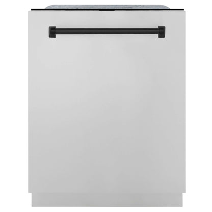 ZLINE 4-Appliance 30" Autograph Edition Kitchen Package with Stainless Steel Dual Fuel Range, Range Hood, Dishwasher, and Refrigeration with Matte Black Accents