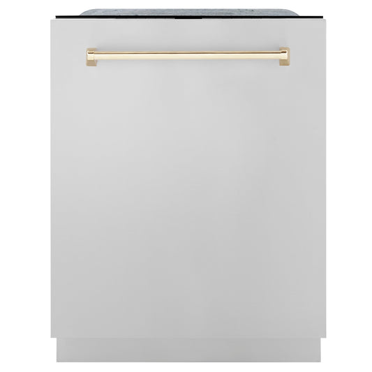 ZLINE Autograph Edition 24" 3rd Rack Top Touch Control Tall Tub Dishwasher - Stainless Steel with Accent Handle