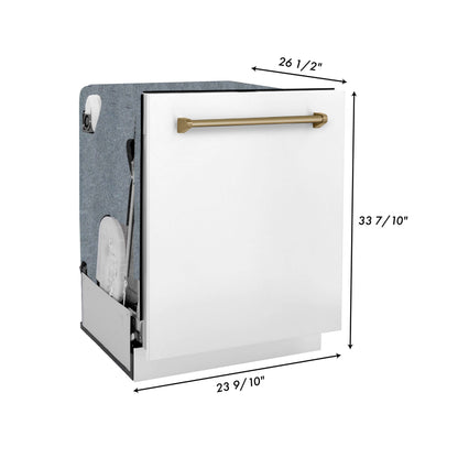 ZLINE 3-Appliance 30" Autograph Edition Kitchen Package with Stainless Steel Dual Fuel Range with Matte White Door, Range Hood, and Dishwasher with Champagne Bronze Accents
