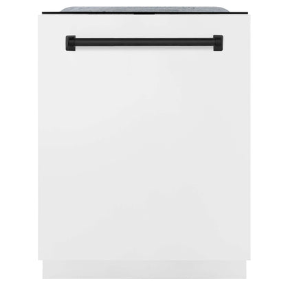 ZLINE 3-Appliance 30" Autograph Edition Kitchen Package with Stainless Steel Dual Fuel Range with White Matte Door, Range Hood, and Dishwasher with Matte Black Accents