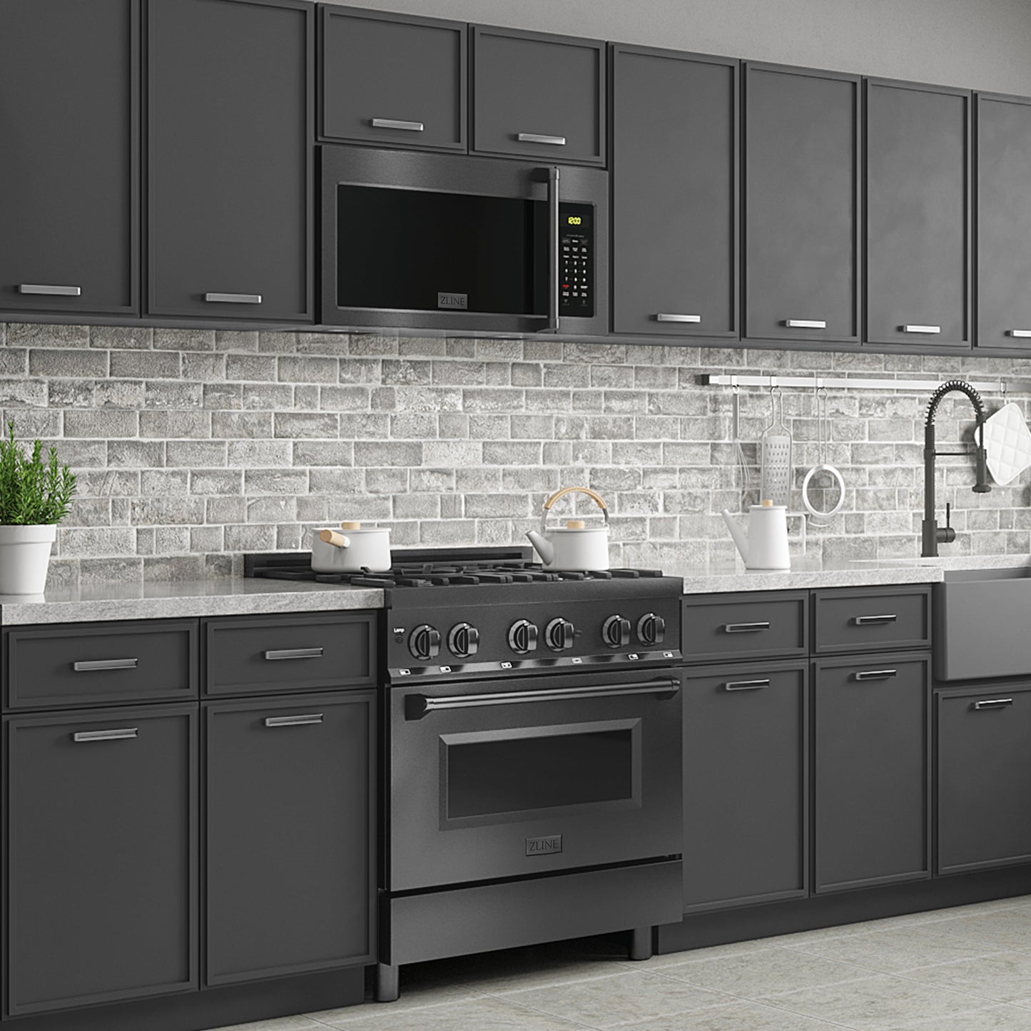 ZLINE 30 in. Over-the-Range Convection Microwave Oven - Recirculating, Traditional Handle, Charcoal Filters - Black Stainless Steel