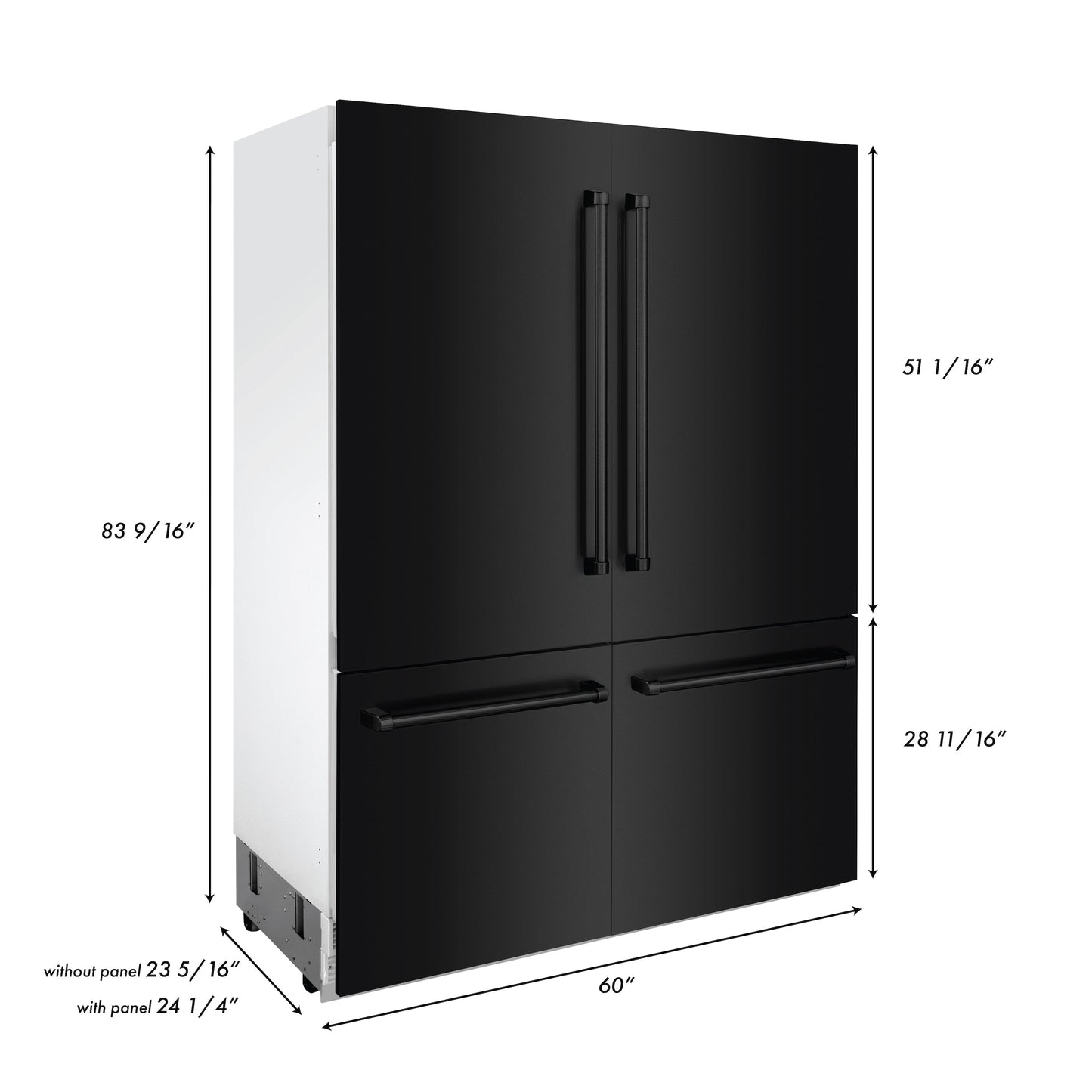 ZLINE 60" Built-In 4-Door French Door Refrigerator with Internal Water and Ice Dispenser - Black Stainless Steel